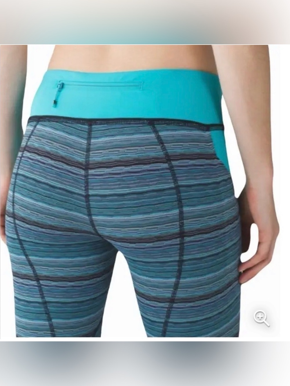 lululemon Pace Rival Workout Striped Turquoise Waistband & Back Pocket Sz 4
